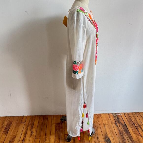 NWT ROBERTA ROLLER RABBIT Boho Anastasia White Embroidered Kaftan - Picture 3 of 12